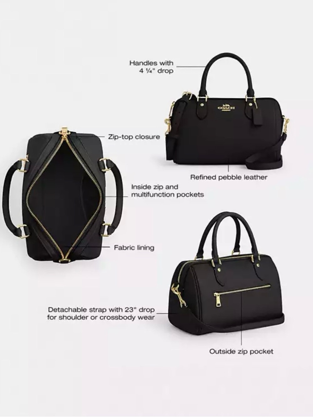 Coach Black Pebbled Leather Medium Rowan - Picture 9 of 9